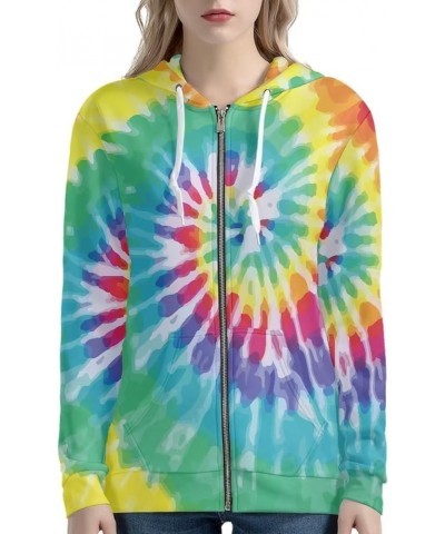 Women's Zipper Hoodies Novelty Print Zip Up Hoodies Long Sleeve Hooded Sweatshirt Jacket with Pocket Rotating Color Tie Dye $...