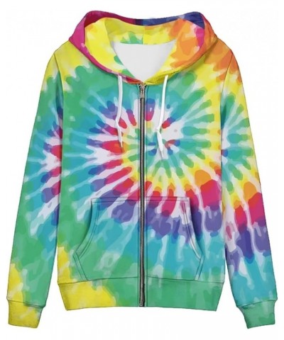 Women's Zipper Hoodies Novelty Print Zip Up Hoodies Long Sleeve Hooded Sweatshirt Jacket with Pocket Rotating Color Tie Dye $...