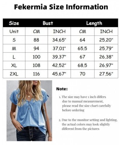 V Neck T Shirts for Women Henley Tees Tunic Tops Loose Casual Button Up Short Rolled Sleeve Solid Blouse Blue $11.70 Tops