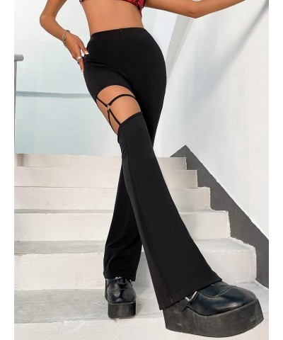 Women's Bootcut Flare Leg Pants High Waisted Cut Out Y2K Fitting Trousers Black $9.68 Pants