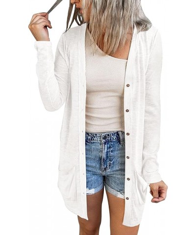 Cardigan for Women Loose Lightweight Long Sleeve Button Down Open Front Cardigans with Pockets White $10.56 Sweaters