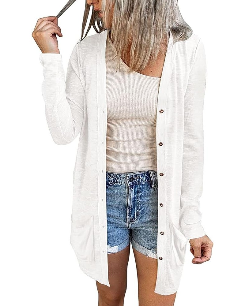 Cardigan for Women Loose Lightweight Long Sleeve Button Down Open Front Cardigans with Pockets White $10.56 Sweaters