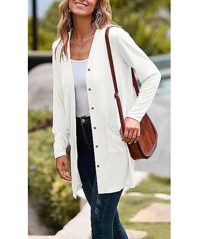 Cardigan for Women Loose Lightweight Long Sleeve Button Down Open Front Cardigans with Pockets White $10.56 Sweaters