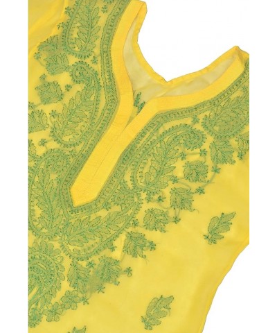 Holi Special Eid Gifts,Lucknow Chikankari Faux Georgettte Semi Transparent Kurti Kurta for Women (K161) Yellow-223 $27.50 Tops