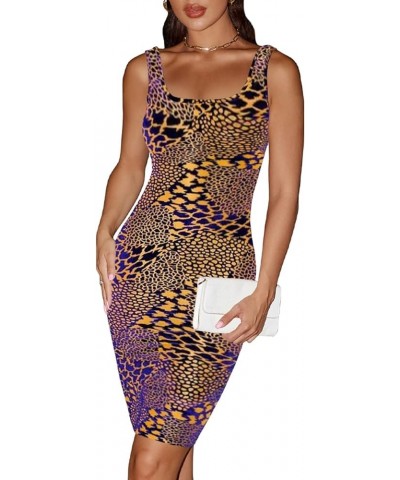 Sexy Summer Women's Casual Tie Dye Round Neck Sleeveless Club Beach Bodycon Midi Tank Dress Sun Dresses Leopard $11.18 Dresses