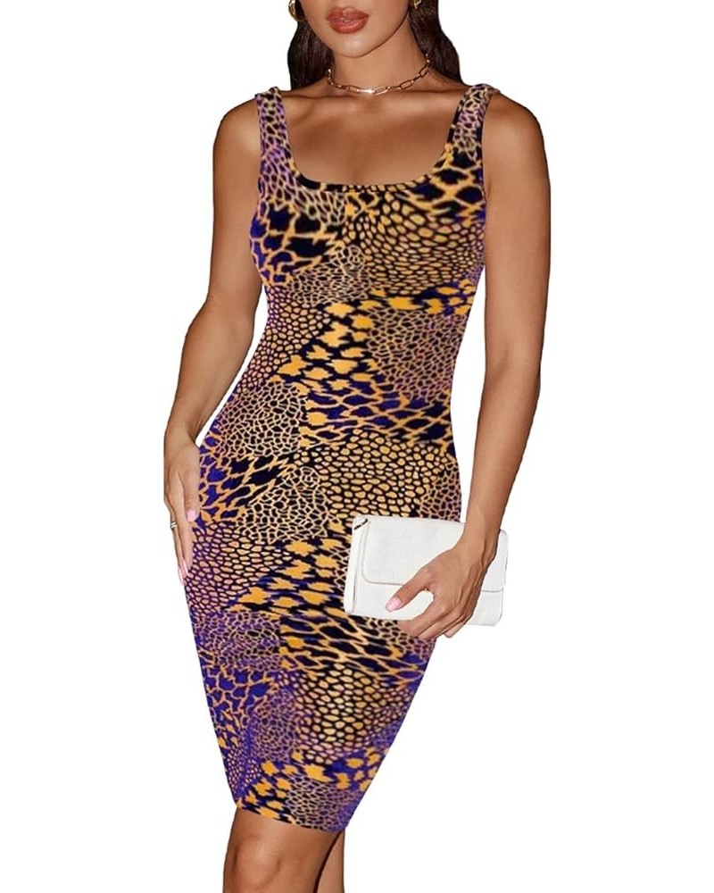 Sexy Summer Women's Casual Tie Dye Round Neck Sleeveless Club Beach Bodycon Midi Tank Dress Sun Dresses Leopard $11.18 Dresses