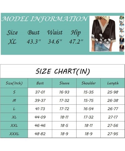 3/4 Sleeve Tee V Neck Hollow Out Women Lace Tops Half Sleeve Cropped T Shirts for Women Gradient Graphic Blouse & Sky Blue-04...