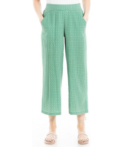 Women's Bubble Crepe Cropped Side Border Pant Green Geo Checkers $22.89 Pants