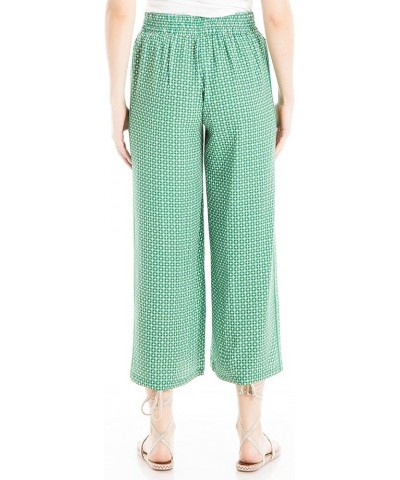 Women's Bubble Crepe Cropped Side Border Pant Green Geo Checkers $22.89 Pants