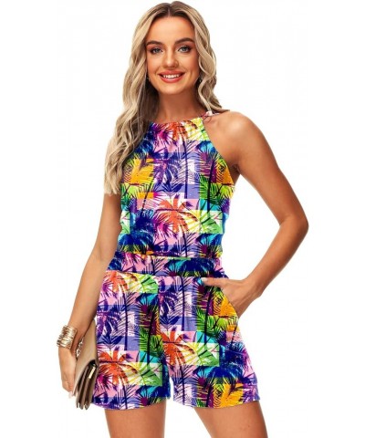 Womens Tie Back Rompers July 4th Romper Halter Neck Jumpsuit with Pockets Purple Coconut $11.88 Rompers