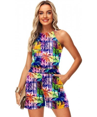 Womens Tie Back Rompers July 4th Romper Halter Neck Jumpsuit with Pockets Purple Coconut $11.88 Rompers