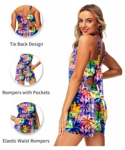 Womens Tie Back Rompers July 4th Romper Halter Neck Jumpsuit with Pockets Purple Coconut $11.88 Rompers