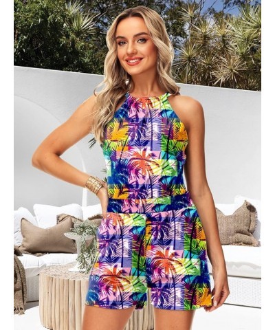 Womens Tie Back Rompers July 4th Romper Halter Neck Jumpsuit with Pockets Purple Coconut $11.88 Rompers