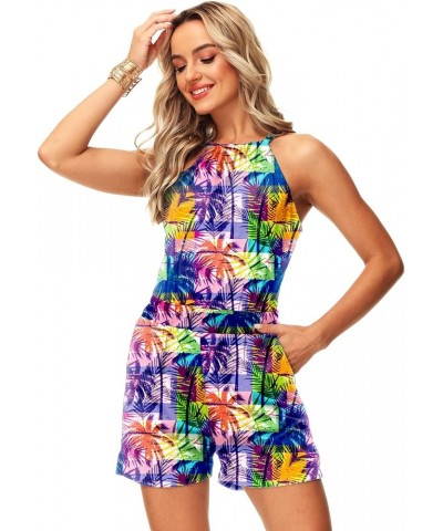 Womens Tie Back Rompers July 4th Romper Halter Neck Jumpsuit with Pockets Purple Coconut $11.88 Rompers