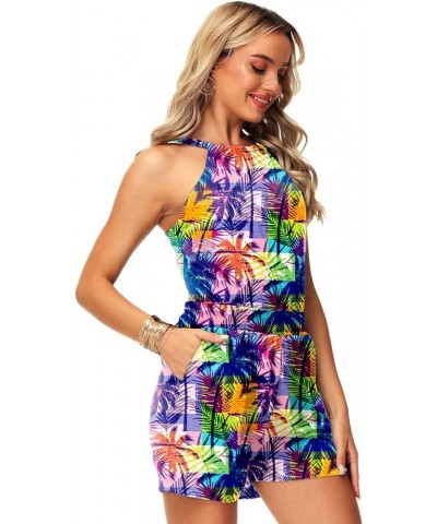 Womens Tie Back Rompers July 4th Romper Halter Neck Jumpsuit with Pockets Purple Coconut $11.88 Rompers