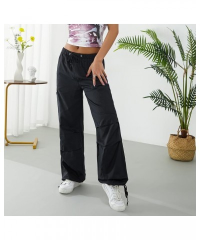 Women's Cargo Jogger Pants Girl Baggy Trousers Grunge Indie Aesthetics Vintage Wide Leg Loose Casual Pants Streetwear 13-blac...