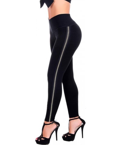 Black with Thin Line Leggings for Women with Internal Body Shaper and Butt Lifter Multiple Styles 1233/Black $26.22 Leggings