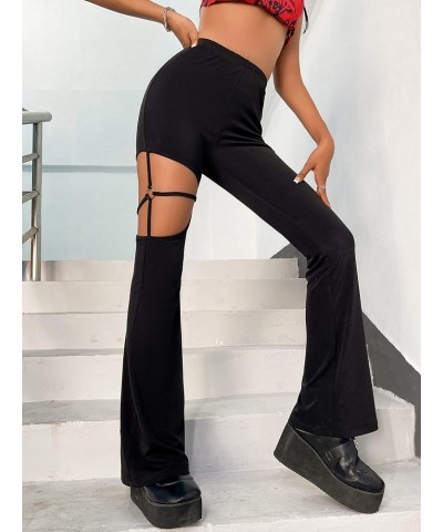 Women's Bootcut Flare Leg Pants High Waisted Cut Out Y2K Fitting Trousers Black $9.68 Pants