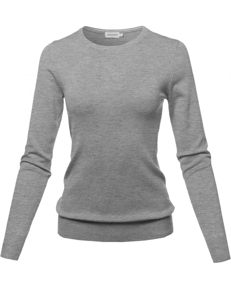 Women's Solid Basic Viscose Nylon Crew Neck Sweater Top Aawswl0015 Heather Gray $16.19 Sweaters