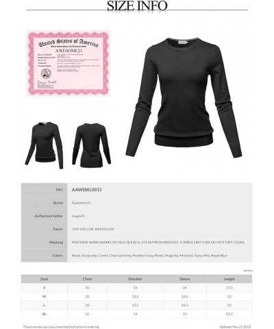 Women's Solid Basic Viscose Nylon Crew Neck Sweater Top Aawswl0015 Heather Gray $16.19 Sweaters