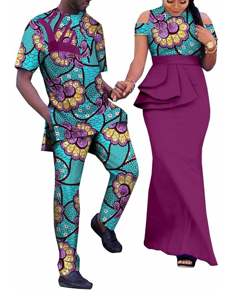 African Print Dresses for Women Match Men Ankara Outfits Top and Pants Sets Bazin Riche African Couple Clothes Party Men 724 ...