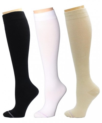 3 Pairs Women's Knee-high Therapeutic Graduated Anti-Fatigue 8-15mmHg Combed Cotton Compression Socks X Solid Black Beige Whi...