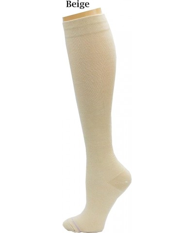 3 Pairs Women's Knee-high Therapeutic Graduated Anti-Fatigue 8-15mmHg Combed Cotton Compression Socks X Solid Black Beige Whi...