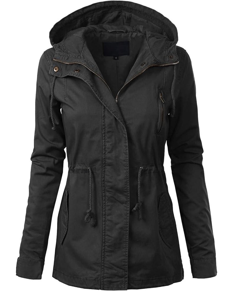 Women's Lightweight Military Safari Anorak Utility Junior Fit Hoodie Jacket Black (Junior Fit) $23.96 Jackets