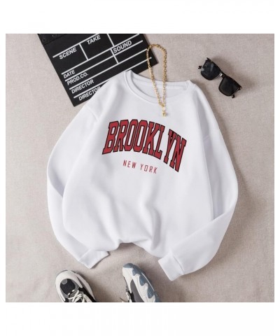 Women's Letter Graphic Print Crewneck Sweatshirt Casual Long Sleeve Drop Shoulder Pullover Tops White With Red Letters $8.25 ...