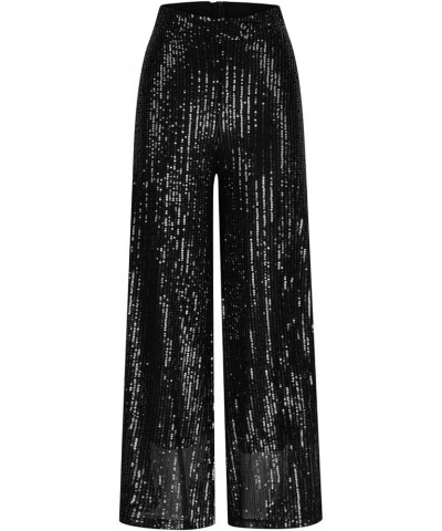 Sequin Pants for Women High Waisted Wide Leg Sparkle Sequin Bling Bell Bottom Trousers Baggy Pants Night Out Clubwear Black $...