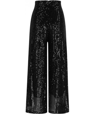 Sequin Pants for Women High Waisted Wide Leg Sparkle Sequin Bling Bell Bottom Trousers Baggy Pants Night Out Clubwear Black $...