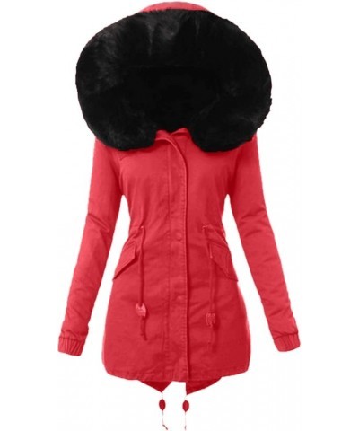 Winter Coats For Women 2023 Trendy Casual Warm Jacket Fashion Long Sleeve Outerwear Trendy Clothes B Red $11.08 Jackets