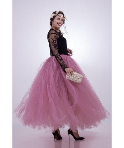 Women's A Line Pleated Long Maxi Tutu Tulle Party Skirts Dustypink $18.86 Skirts