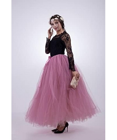 Women's A Line Pleated Long Maxi Tutu Tulle Party Skirts Dustypink $18.86 Skirts