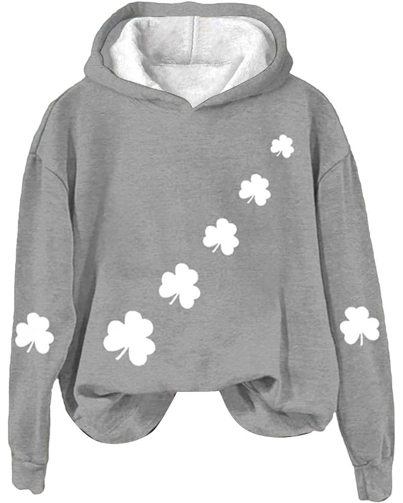 St Patricks Day Hoodies Women Waffle Knit Plus Size Sweatshits Shamrock Graphic Irish Pullover Tops With Pockets 2024 C-grey ...