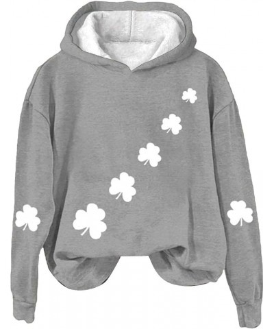 St Patricks Day Hoodies Women Waffle Knit Plus Size Sweatshits Shamrock Graphic Irish Pullover Tops With Pockets 2024 C-grey ...