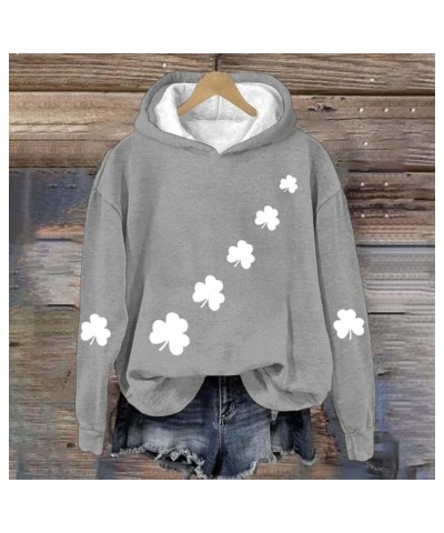 St Patricks Day Hoodies Women Waffle Knit Plus Size Sweatshits Shamrock Graphic Irish Pullover Tops With Pockets 2024 C-grey ...