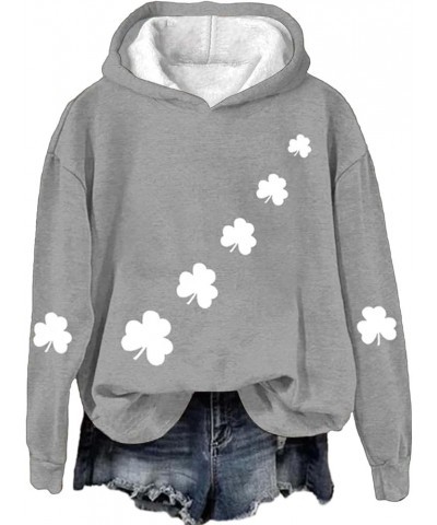 St Patricks Day Hoodies Women Waffle Knit Plus Size Sweatshits Shamrock Graphic Irish Pullover Tops With Pockets 2024 C-grey ...