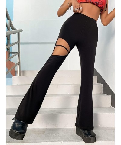 Women's Bootcut Flare Leg Pants High Waisted Cut Out Y2K Fitting Trousers Black $9.68 Pants