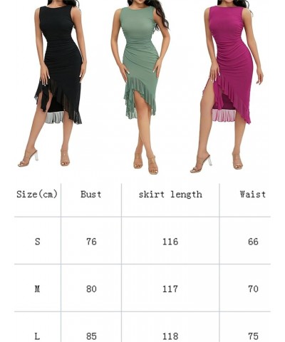 Women Ruffle Bodycon Midi Dress Sheer Mesh Irregular Hem Split Ruched Mermaid Tank Dress Sexy Elegant Party Clubwear A Rose R...