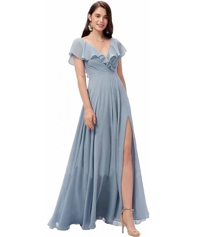 Women's Ruffle Sleeves Bridesmaid Dresses with Slit V-Neck Evening Party Gown Long Chiffon Formal Dress Dusty Rose $32.56 Dre...