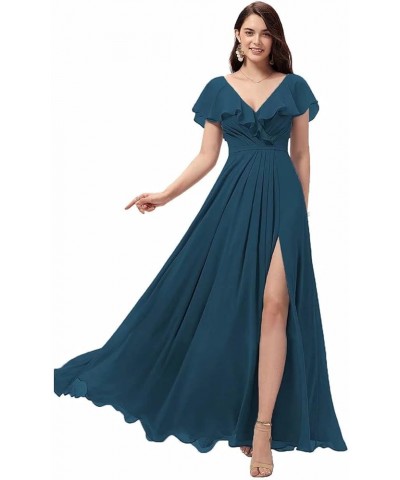 Women's Ruffle Sleeves Bridesmaid Dresses with Slit V-Neck Evening Party Gown Long Chiffon Formal Dress Dusty Rose $32.56 Dre...