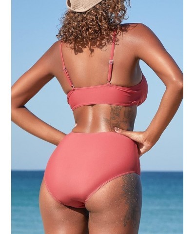 Women's High Waisted Bikini Sets Criss Cross Ruched Two Pieces Push Up Swimsuits 02cameo Brown $18.80 Swimsuits