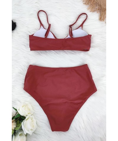 Women's High Waisted Bikini Sets Criss Cross Ruched Two Pieces Push Up Swimsuits 02cameo Brown $18.80 Swimsuits