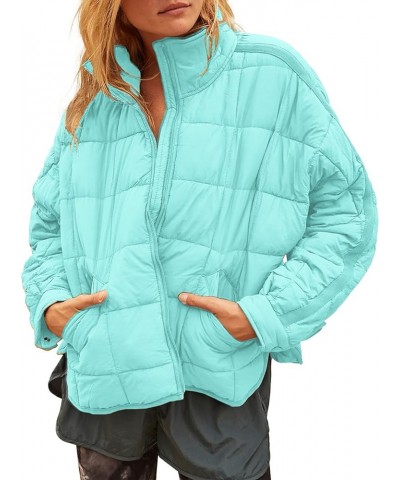 Women's Baggy Lightweight Zip Puffer Jacket Warm Winter Down Coat with Pockets Mint Blue $21.99 Jackets