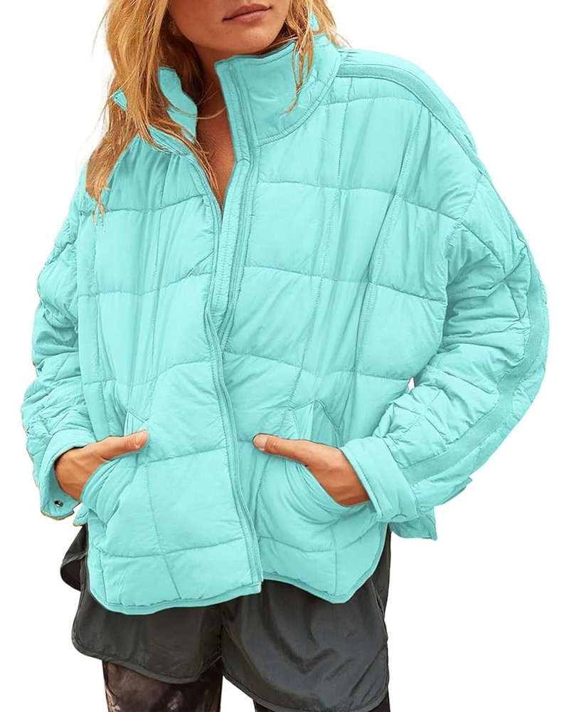 Women's Baggy Lightweight Zip Puffer Jacket Warm Winter Down Coat with Pockets Mint Blue $21.99 Jackets