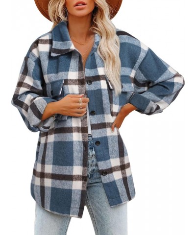 Women's Long Sleeve Button Down Jackets Plaid Flannel Shirts Tops Casual Lapel V Neck Oversized Shackets Blouses Top Plaid Bl...