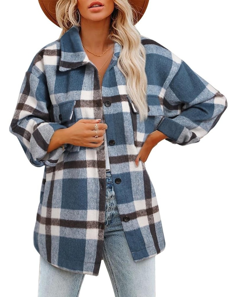 Women's Long Sleeve Button Down Jackets Plaid Flannel Shirts Tops Casual Lapel V Neck Oversized Shackets Blouses Top Plaid Bl...