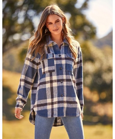 Women's Long Sleeve Button Down Jackets Plaid Flannel Shirts Tops Casual Lapel V Neck Oversized Shackets Blouses Top Plaid Bl...