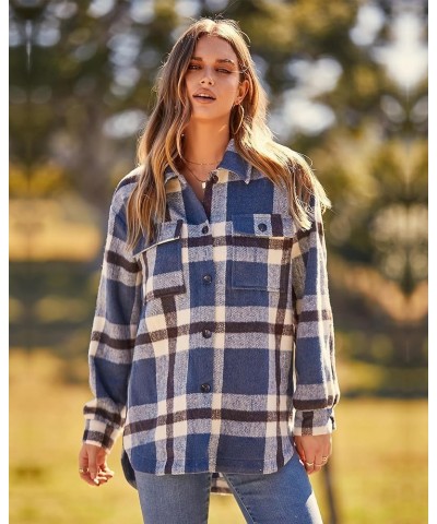 Women's Long Sleeve Button Down Jackets Plaid Flannel Shirts Tops Casual Lapel V Neck Oversized Shackets Blouses Top Plaid Bl...